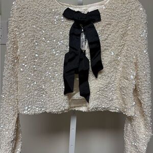 Sequin Top with Black Bow